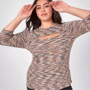 Lane Bryant Dyed Marled Pattern Knit Cutout Long Sleeve Women's Plus Size 18/20